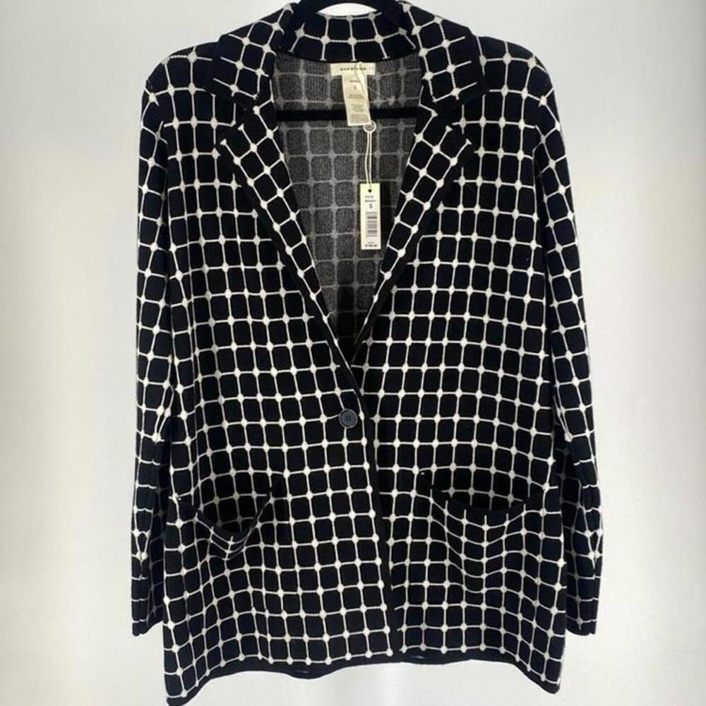 Stylish Black and White Checked Blazer - Size S - Picture 1 of 4